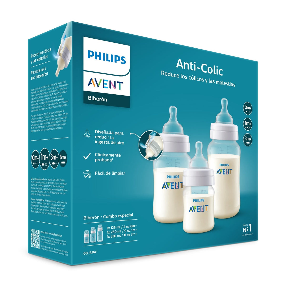 Set de Biberones Anticólicos Triple Pack Transparente PHILIPS AVENT SCY119/18