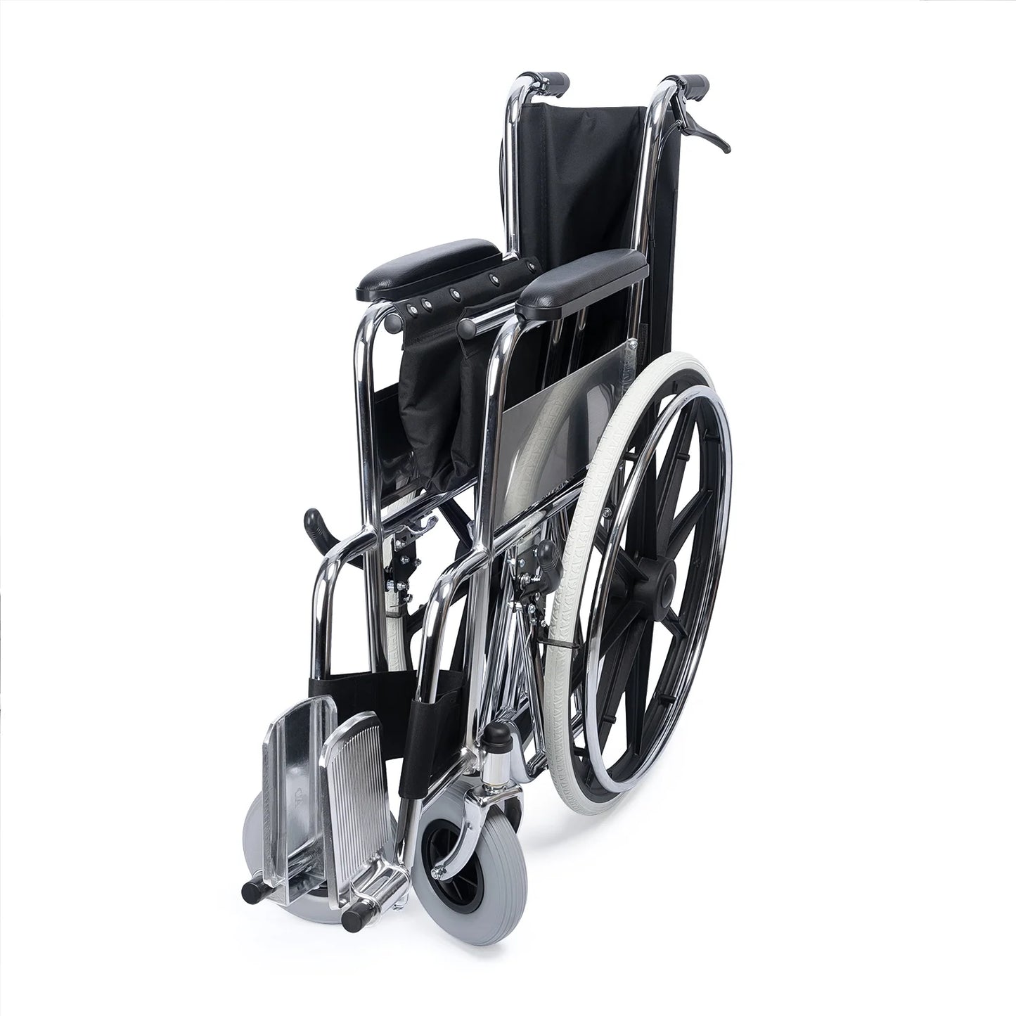 Silla de Ruedas Plegable con Marco de Acero Cromado
