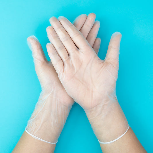 Guantes de Vinilo Descartables Transparentes (TALLA M) CAJA 100 UND