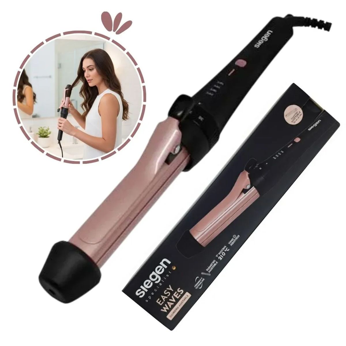 Ondulador de Cabello Cerámica y Turmalina Easy Waves SIEGEN SG-2503