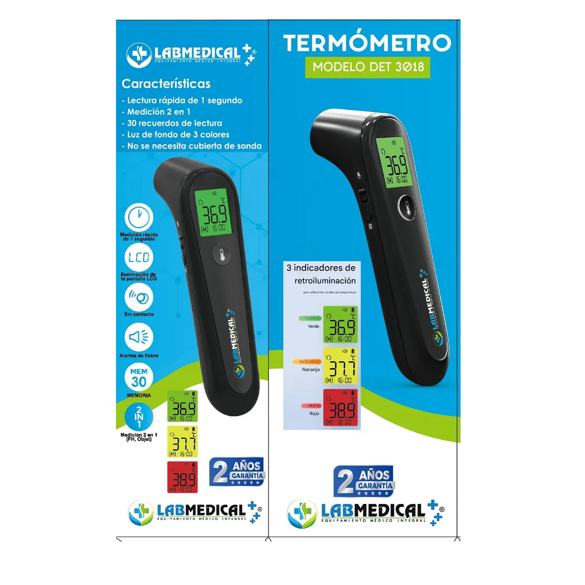 Termómetro Infrarrojo Sin Contacto con Alarma de Fiebre LABMEDICAL DET-3018