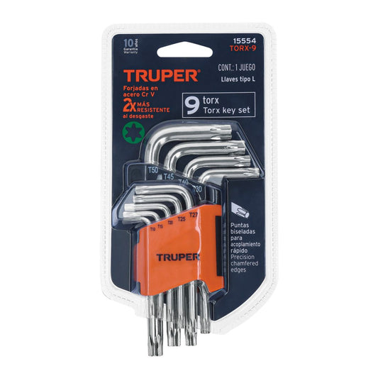 Juego de 9 Llaves Torx en L con Organizador TRUPER 15554