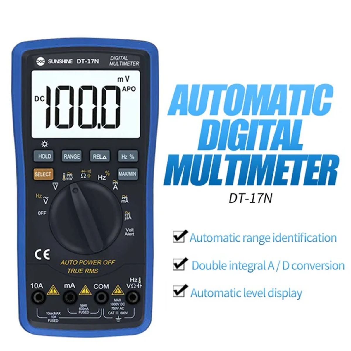 Multímetro Digital Autorango 1000 V con Termocupla SUNSHINE DT-17N