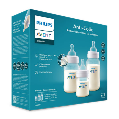 Set de Biberones Anticólicos Triple Pack Transparente PHILIPS AVENT SCY119/18