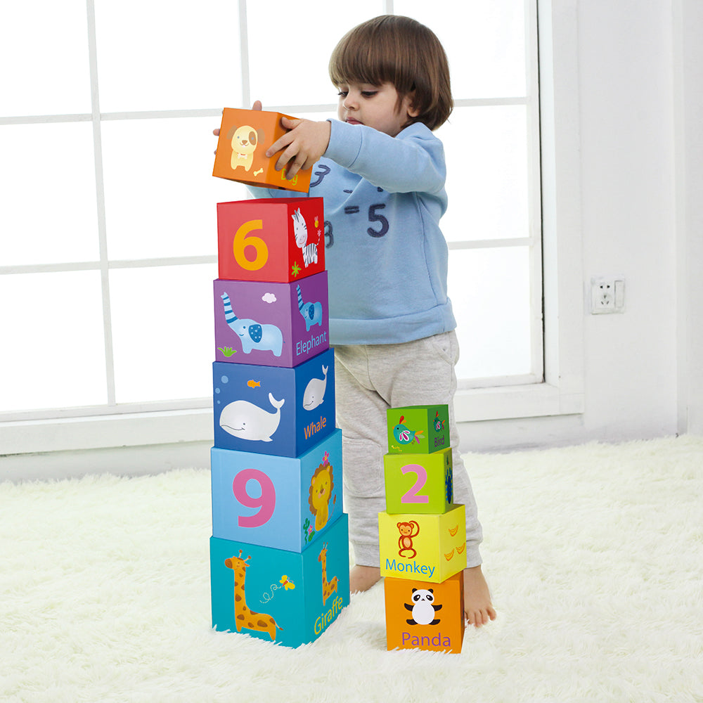 Cubos de Encaje Apilables con Números, Letras y Figuras