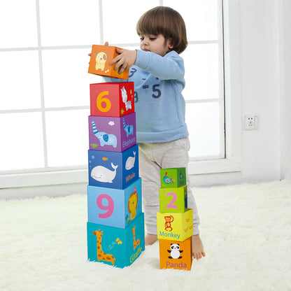 Cubos de Encaje Apilables con Números, Letras y Figuras