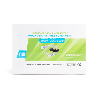 Aguja Scalp Vein Alita Mariposa 22 G X 3/4" CAJA 100 UND