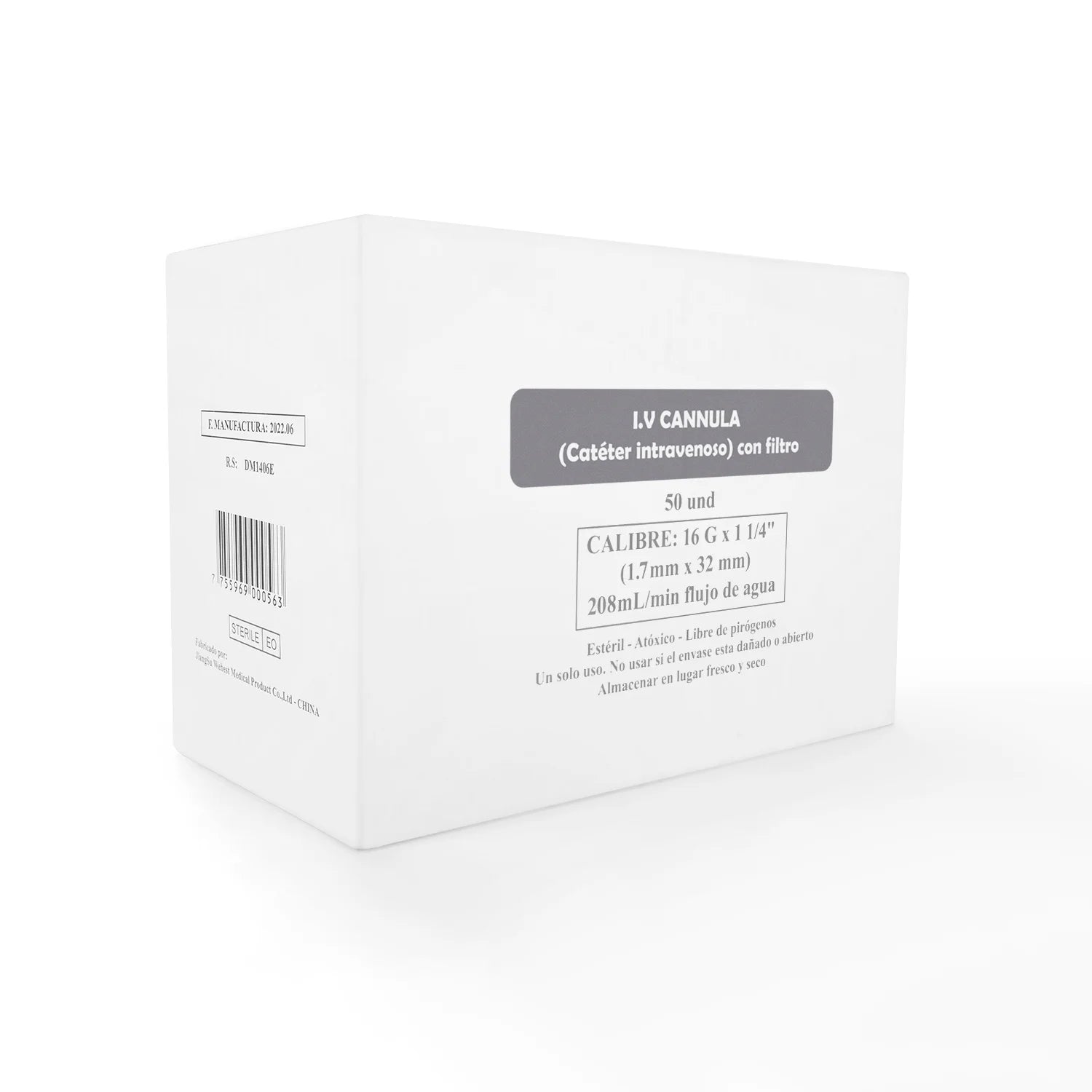 Catéter Intravenoso I.V Periférico 16 G X 1 1/4" CAJA 50 UND
