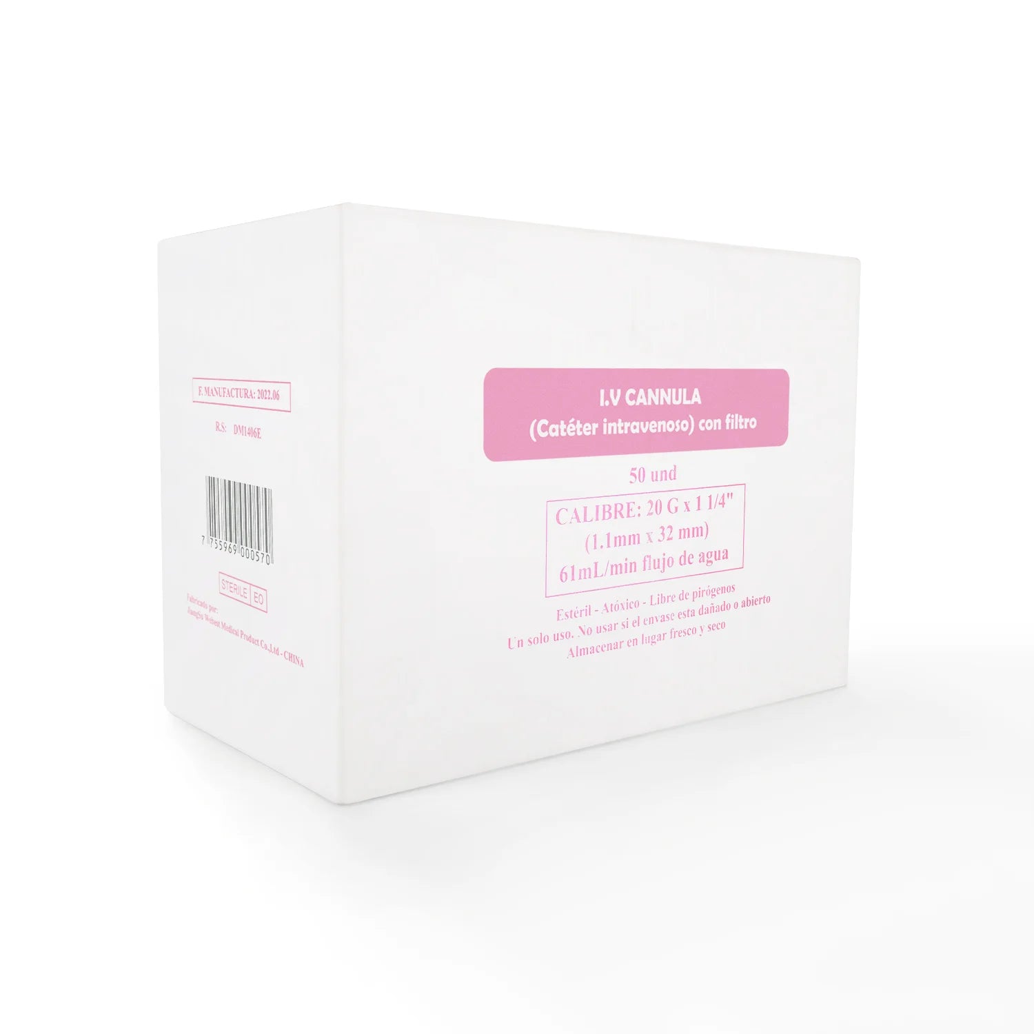 Catéter Intravenoso I.V Periférico 20 G X 1 1/4" CAJA 50 UND