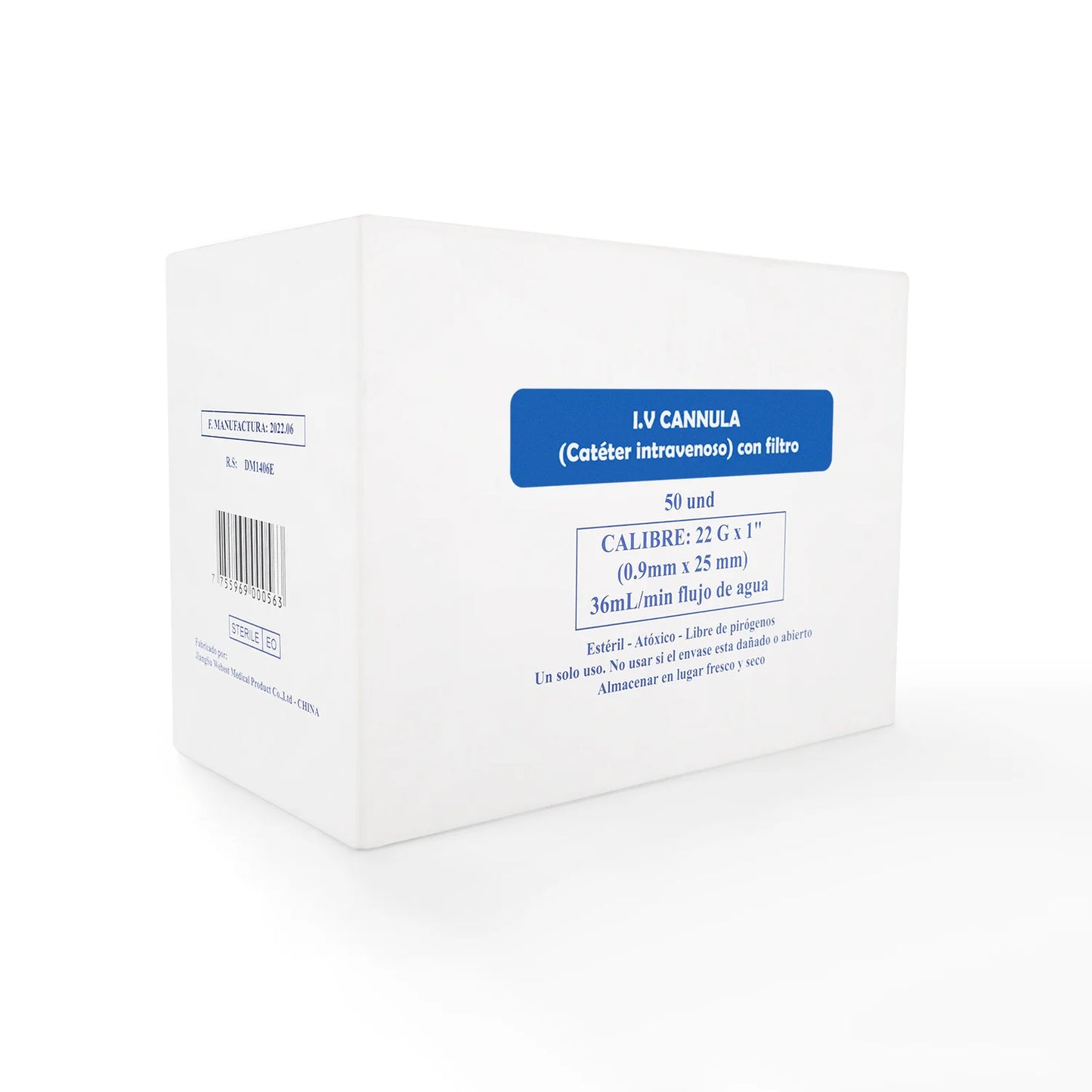 Catéter Intravenoso I.V Periférico 22 G X 1" CAJA 50 UND