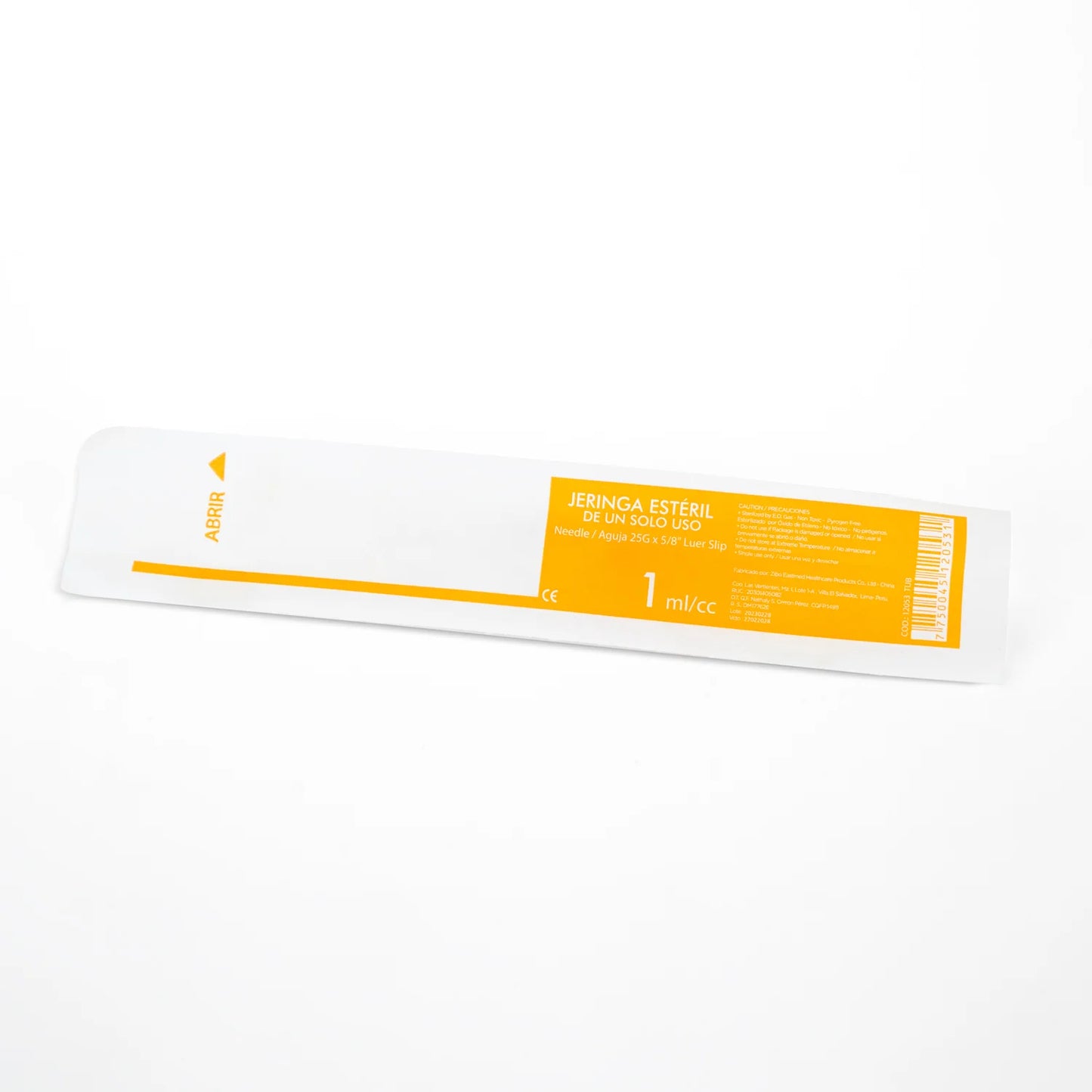 Jeringa Hipodérmica Estéril de 1 ML Aguja 25 G X 5/8" CAJA 100 UND