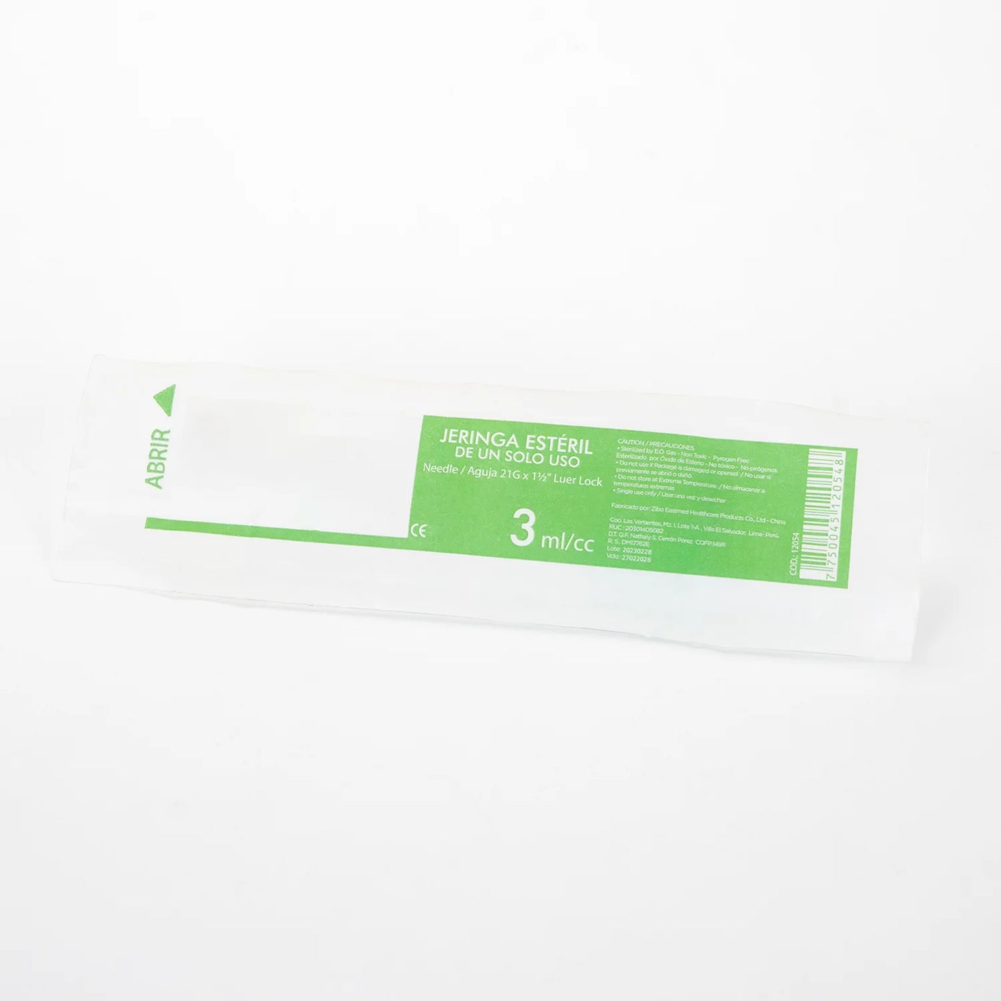 Jeringa Hipodérmica Estéril de 3 ML Aguja 21 G X 1 1/2" CAJA 100 UND
