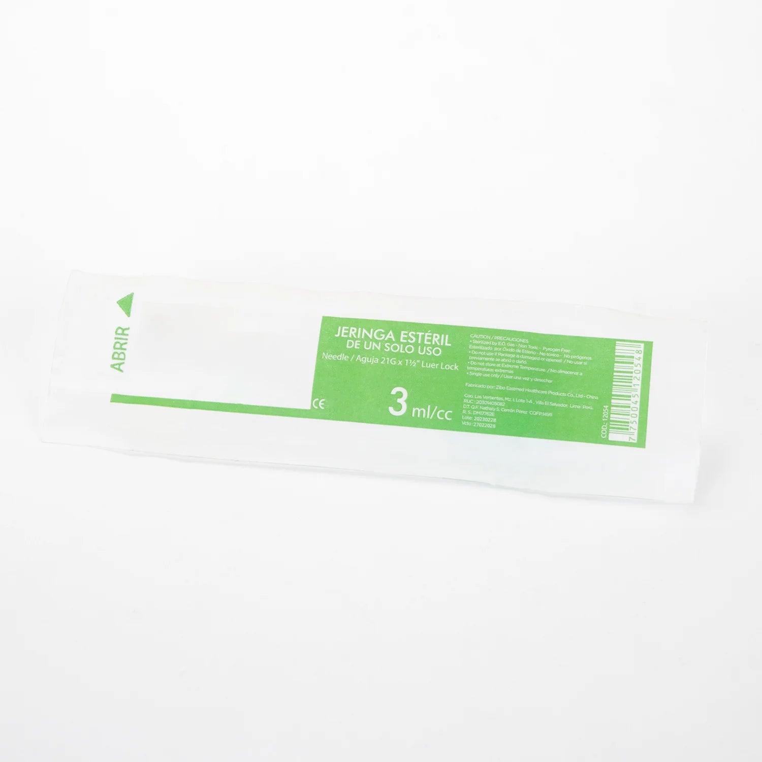 Jeringa Hipodérmica Estéril de 3 ML Aguja 21 G X 1 1/2" CAJA 100 UND