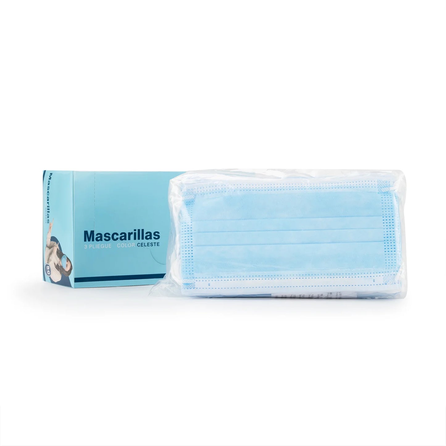Mascarilla de 3 Pliegues Celeste para Adulto CAJA 50 UND