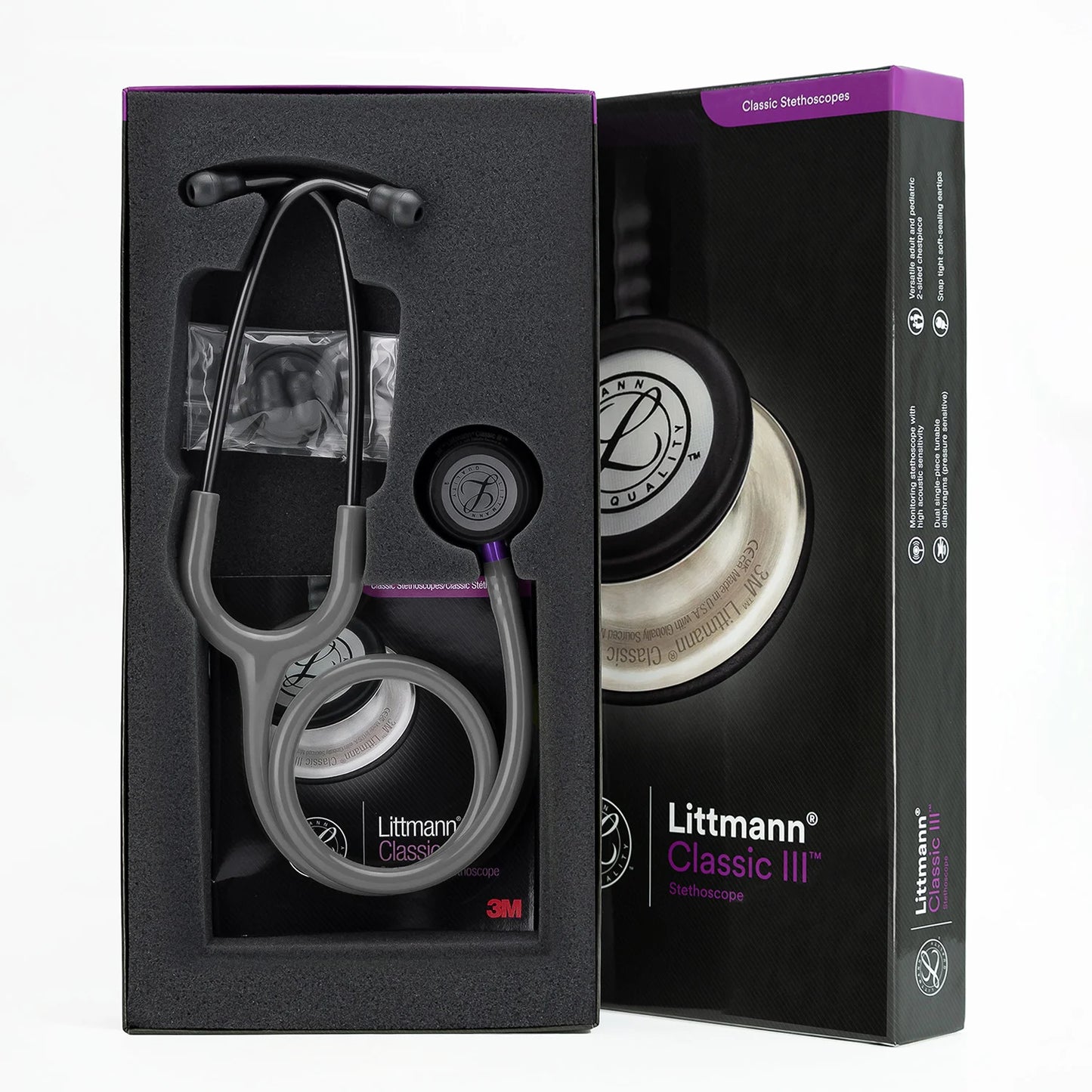 Estetoscopio LITTMANN CLASSIC III Gris Smoke Chestpiece Vástago Violeta 5873