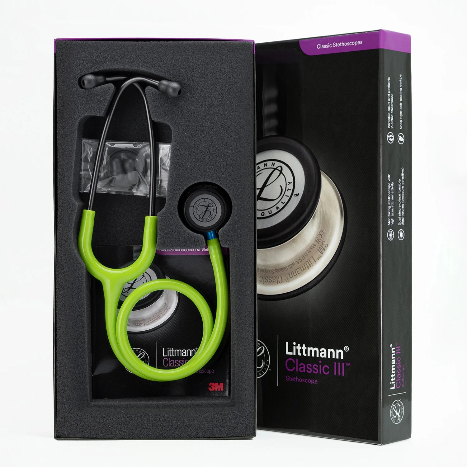 Estetoscopio LITTMANN CLASSIC III Verde Limón Smoke Chestpiece Vástago Azul 5875