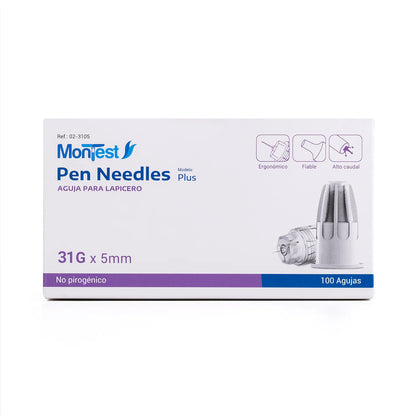 Aguja para Insulina MONTEST PLUS 31 G X 5 MM CAJA 100 UND