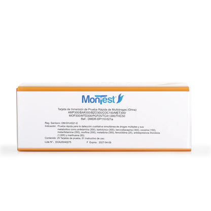 Tarjeta de Inmersión Multidrogas MONTEST 10P CAJA 25 UND
