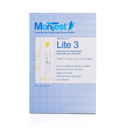 Lancetas Automáticas 1 Nivel MONTEST LITE 3 26 G CAJA 100 UND