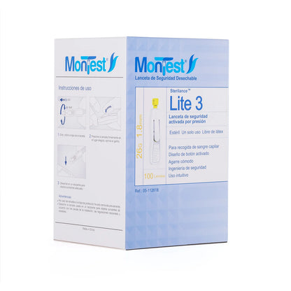 Lancetas Automáticas 1 Nivel MONTEST LITE 3 26 G CAJA 100 UND