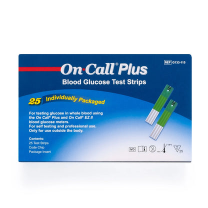 Tiras Reactivas para Glucosa ON CALL PLUS CAJA 25 UND