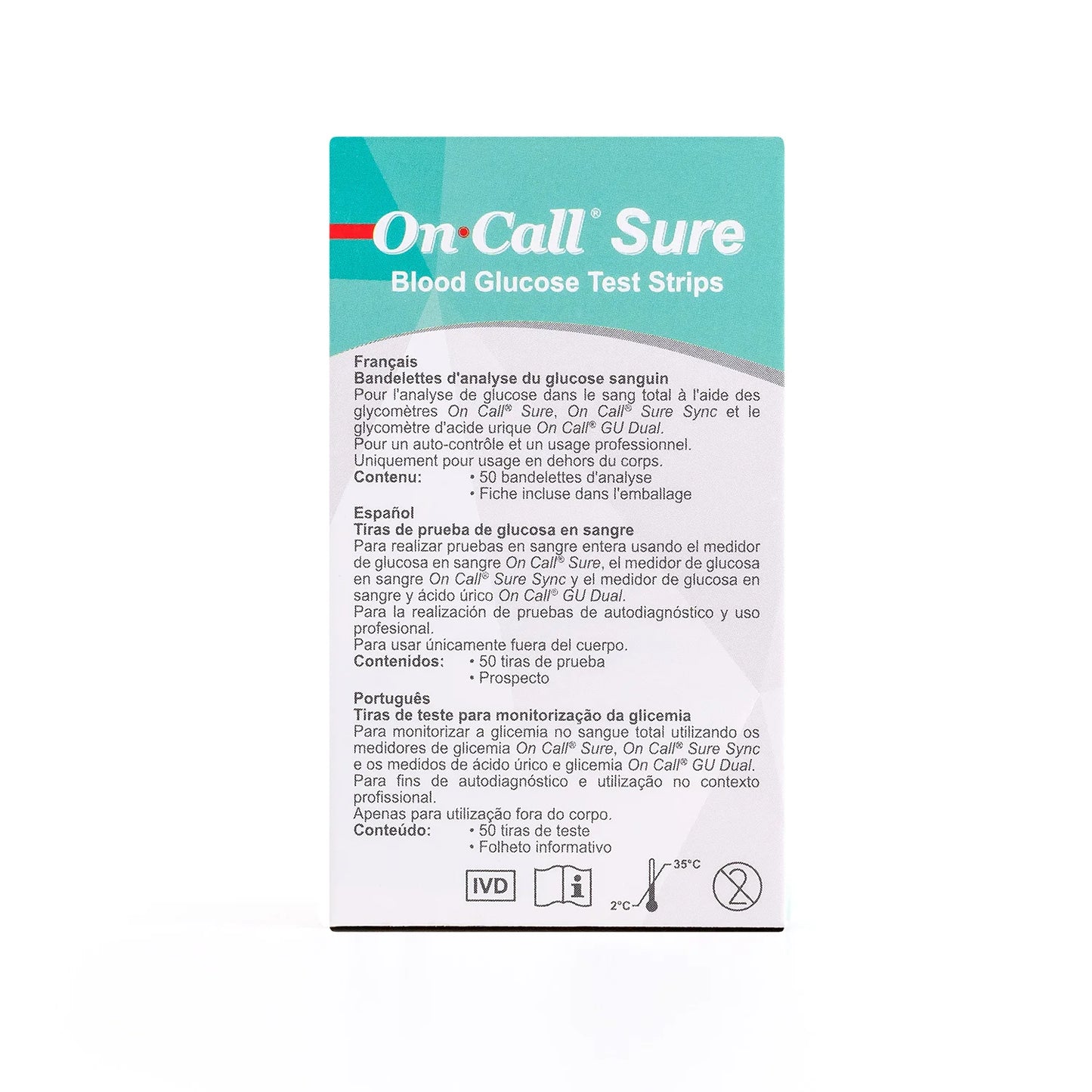 Tiras Reactivas para Glucosa ON CALL SURE CAJA 50 UND