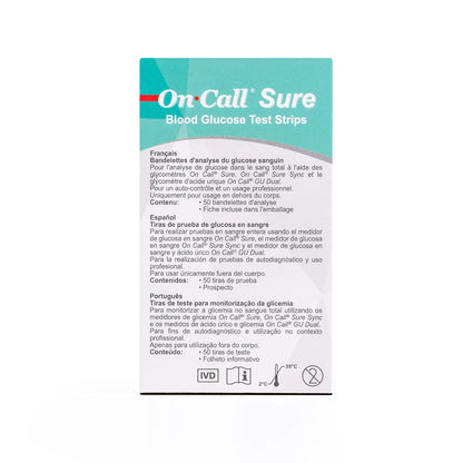Tiras Reactivas para Glucosa ON CALL SURE CAJA 50 UND