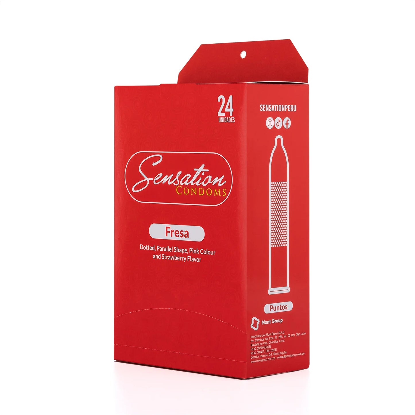 Preservativos SENSATION Fresa Con Puntos CAJA 24 X 3 UND