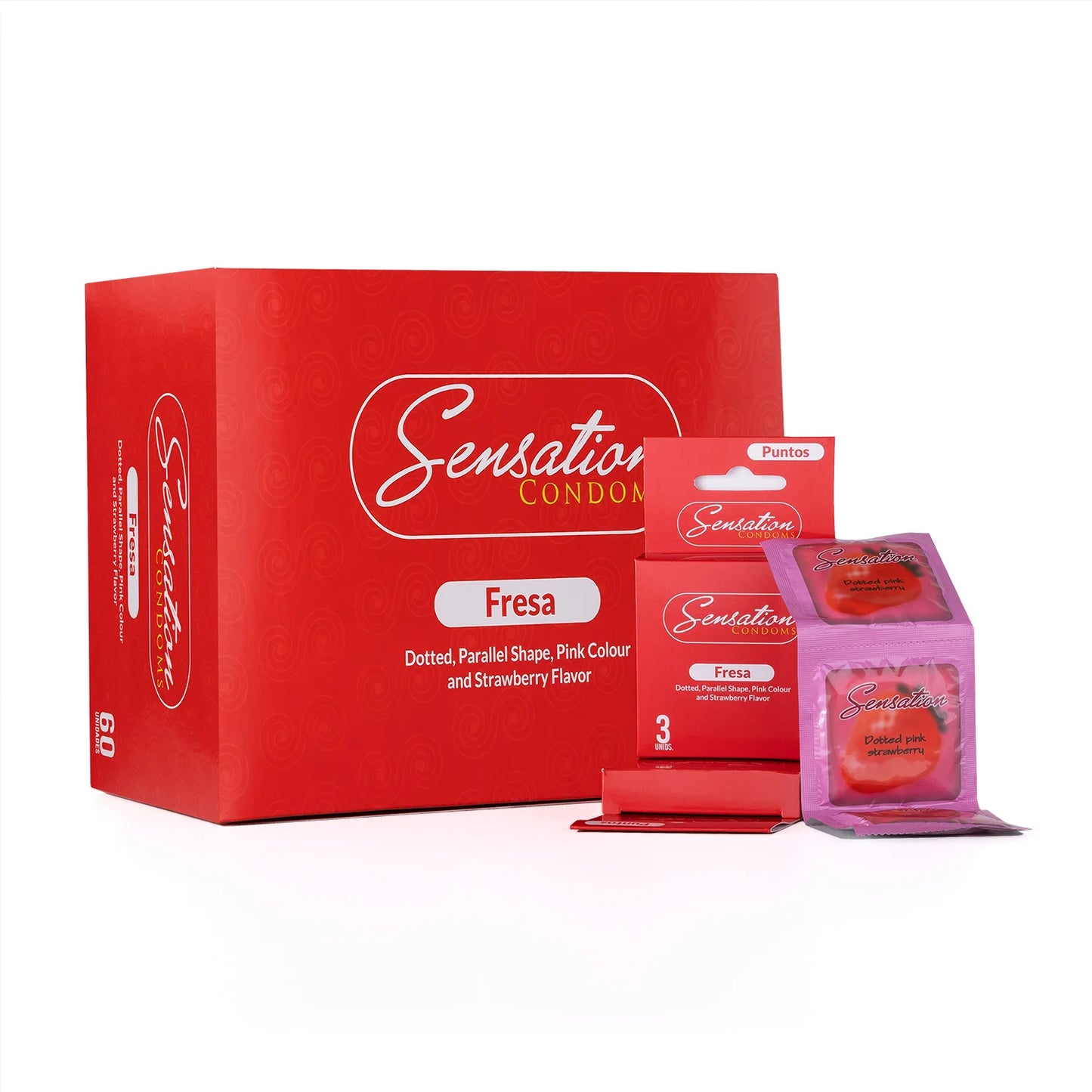 Preservativos SENSATION Fresa Con Puntos CAJA 60 X 3 UND