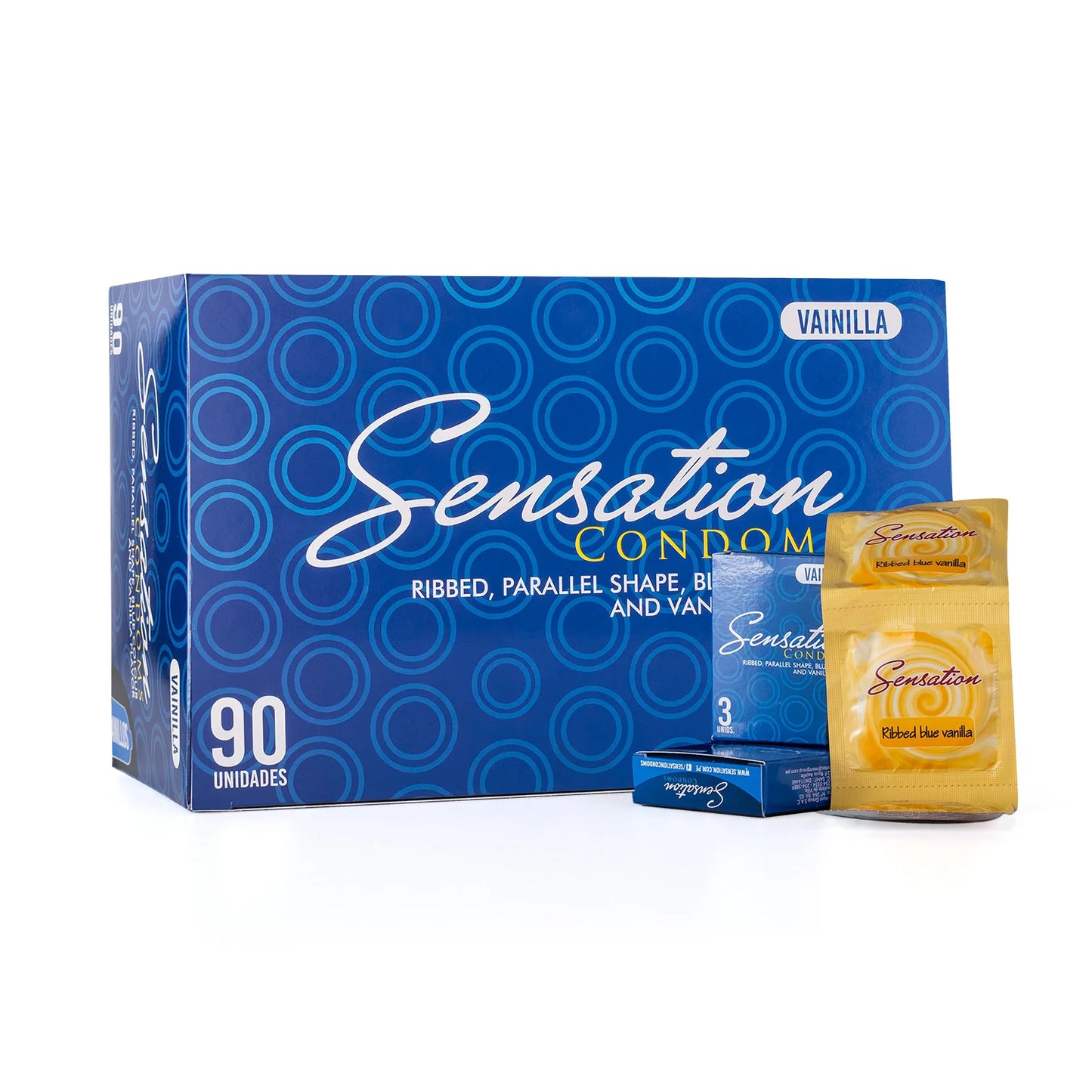 Preservativos SENSATION Vainilla Con Anillos CAJA 90 X 3 UND