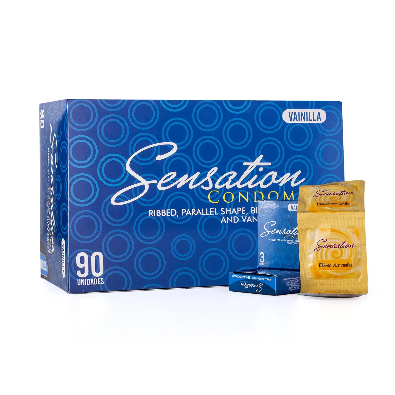 Preservativos SENSATION Vainilla Con Anillos CAJA 90 X 3 UND