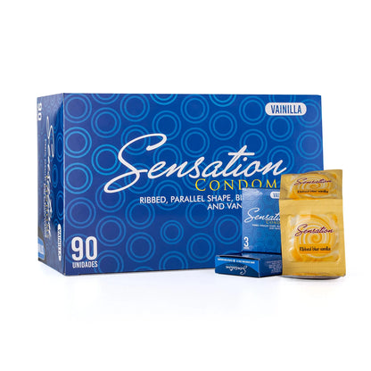 Preservativos SENSATION Vainilla Con Anillos CAJA 90 X 3 UND