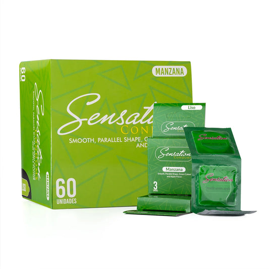 Preservativos SENSATION Manzana Liso CAJA 60 X 3 UND