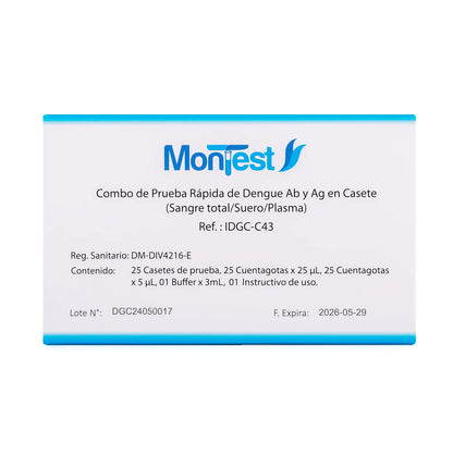 Prueba Rápida Dengue AB y AG Casete MONTEST CAJA 25 UND