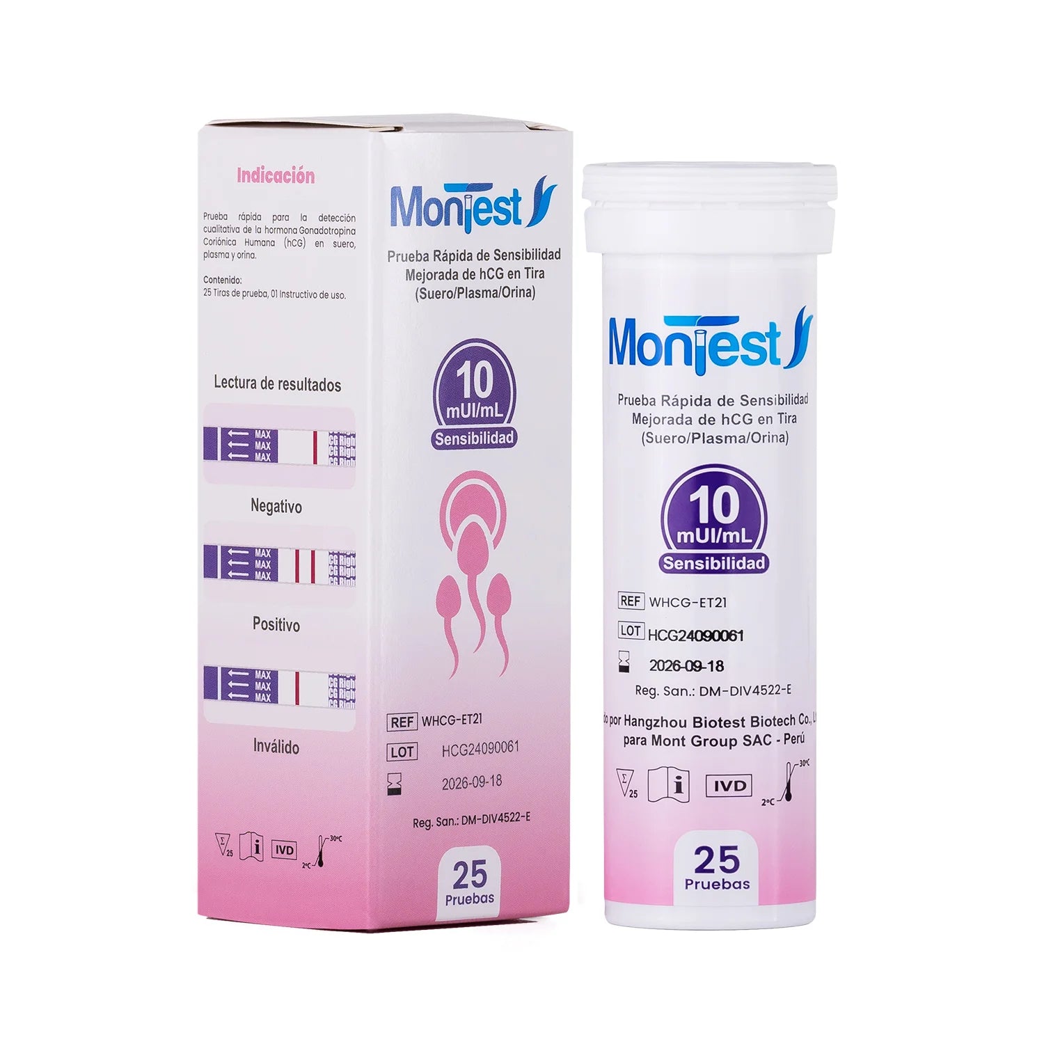 Prueba Rápida Embarazo HCG Tiras 3 en 1 MONTEST CAJA 25 UND