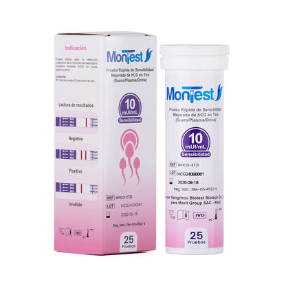 Prueba Rápida Embarazo HCG Tiras 3 en 1 MONTEST CAJA 25 UND