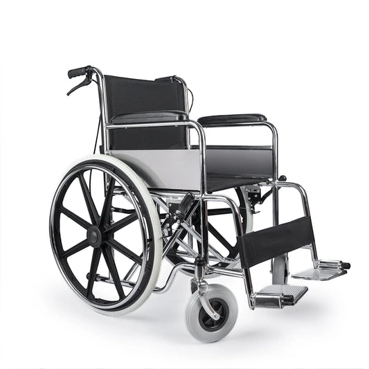 Silla de Ruedas Plegable con Marco de Acero Cromado