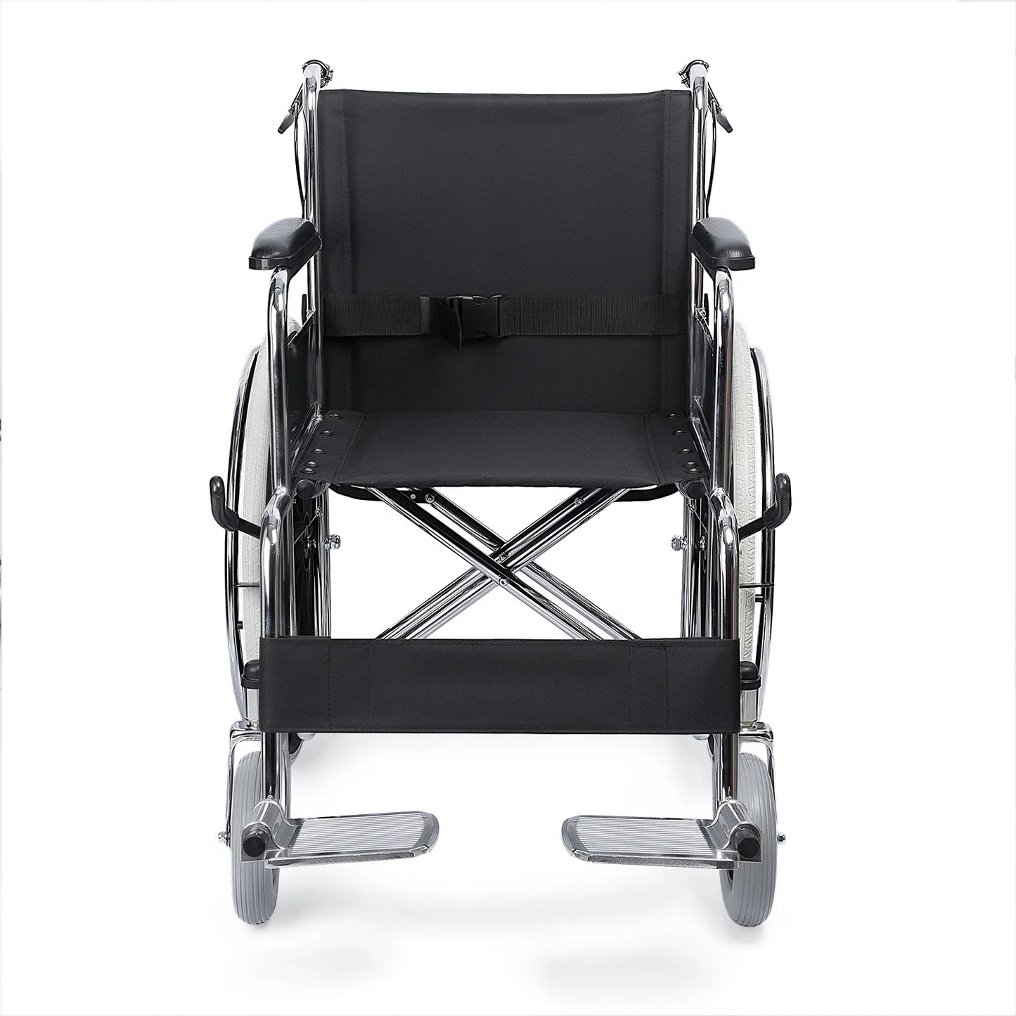 Silla de Ruedas Plegable con Marco de Acero Cromado