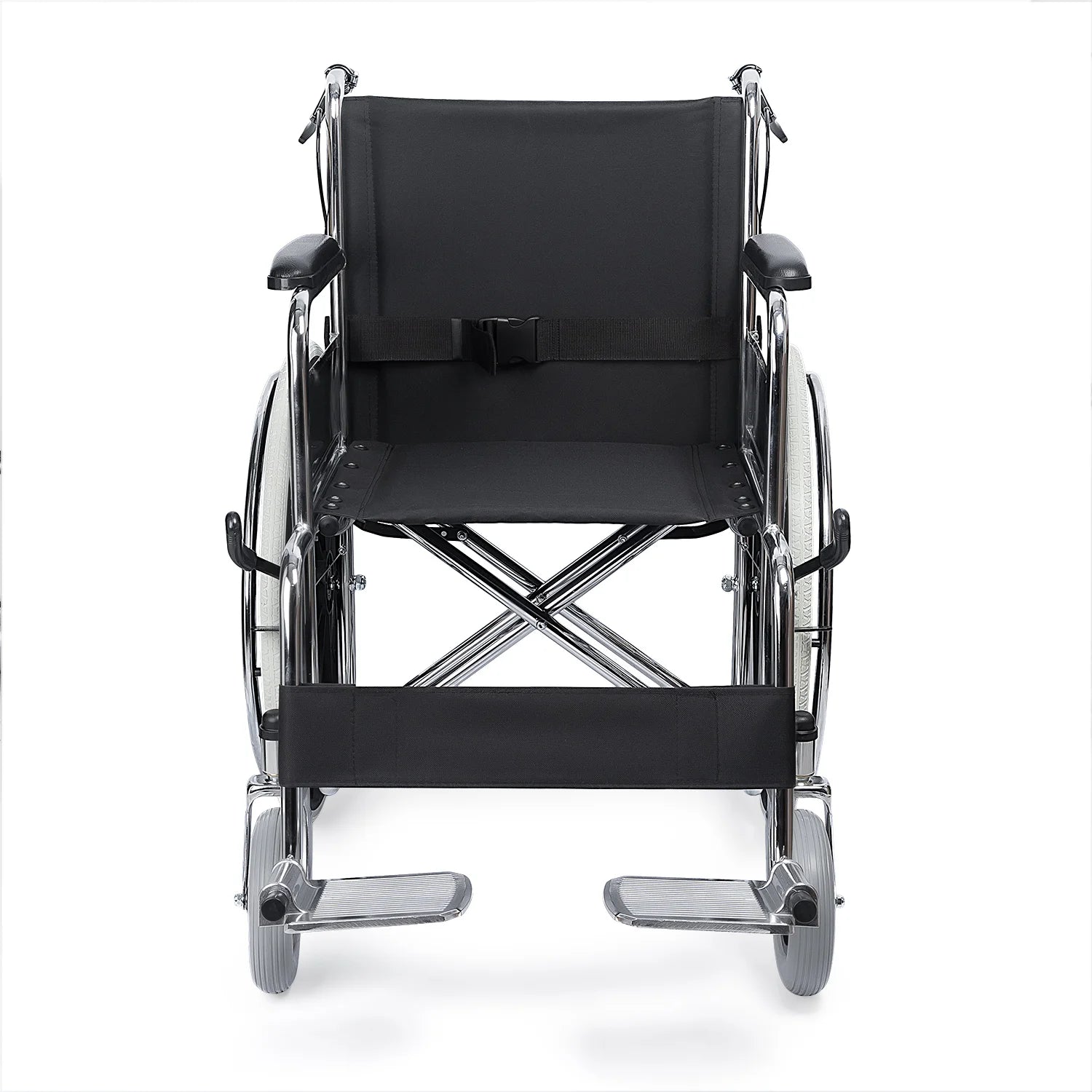 Silla de Ruedas Plegable con Marco de Acero Cromado