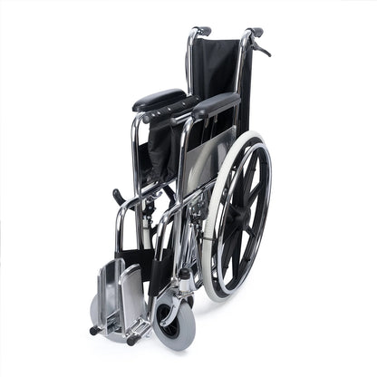 Silla de Ruedas Plegable con Marco de Acero Cromado