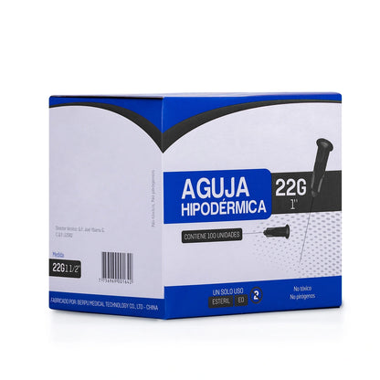 Aguja Hipodérmica Estéril 22 G X 1" CAJA 100 UND