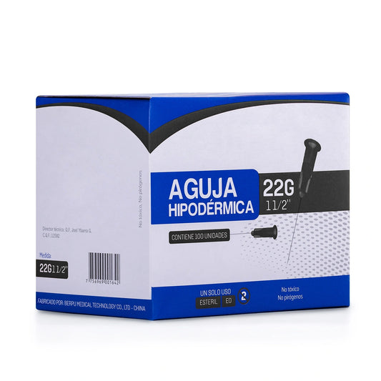 Aguja Hipodérmica Estéril 22 G X 1 1/2" CAJA 100 UND