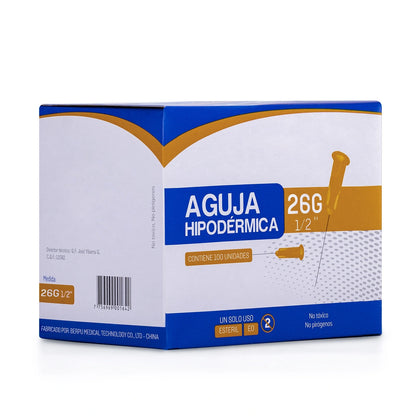 Aguja Hipodérmica Estéril 26 G X 1/2" CAJA 100 UND