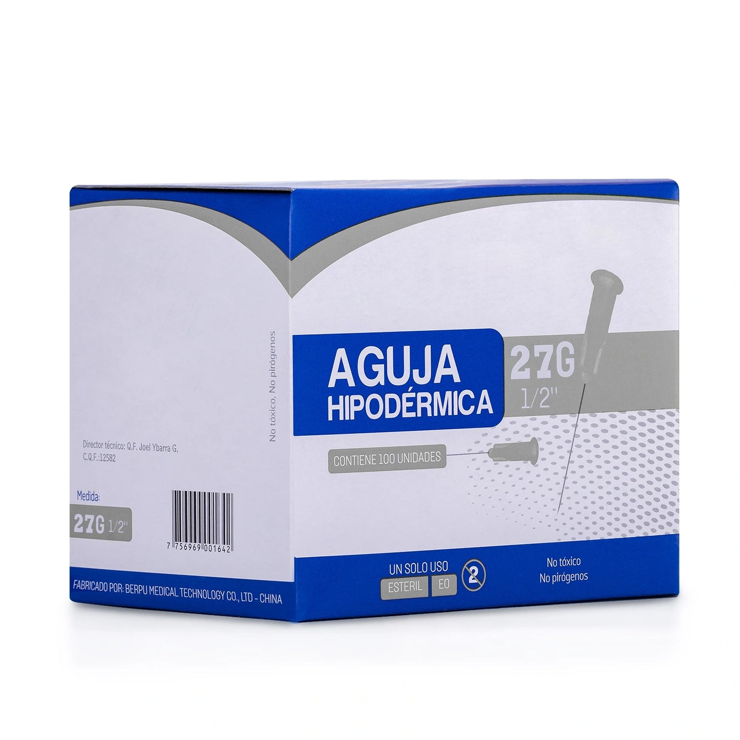 Aguja Hipodérmica Estéril 27 G X 1/2" CAJA 100 UND