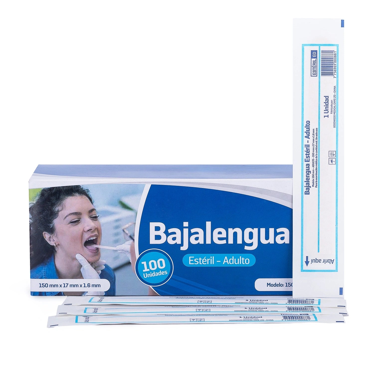 Baja Lengua de Madera Estéril CAJA 100 UND