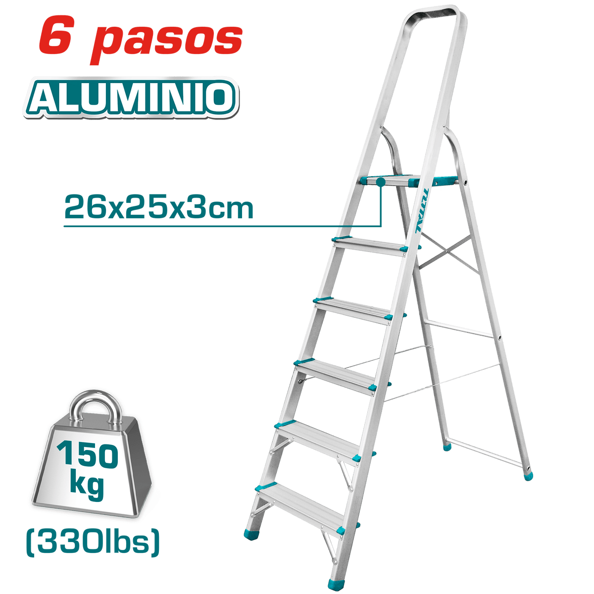 Escalera Tijera de Aluminio 6 Pasos 150 kg TOTAL THLAD06061