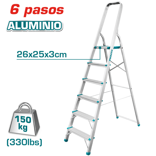Escalera Tijera de Aluminio 6 Pasos 150 kg TOTAL THLAD06061