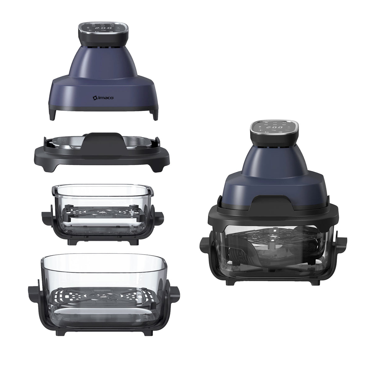 Freidora de Aire Dual Glass Pro 6 L con Dos Bandejas de Vidrio IMACO AF1524VD