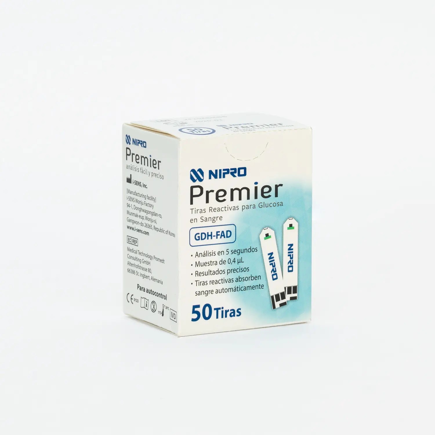 Tiras Reactivas para Glucosa NIPRO PREMIER GDH-FAD CAJA 50 UND