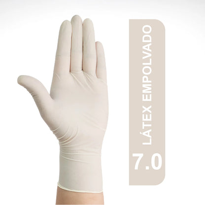 Guantes Estériles De Látex Empolvados Blancos CAJA 50 PARES